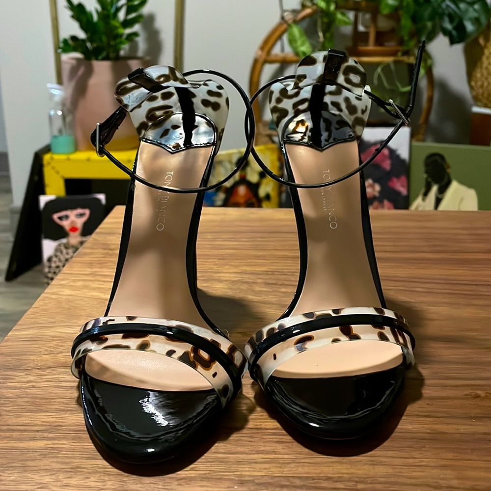 Leopard Print Two Strap Heel Sandals - image 1